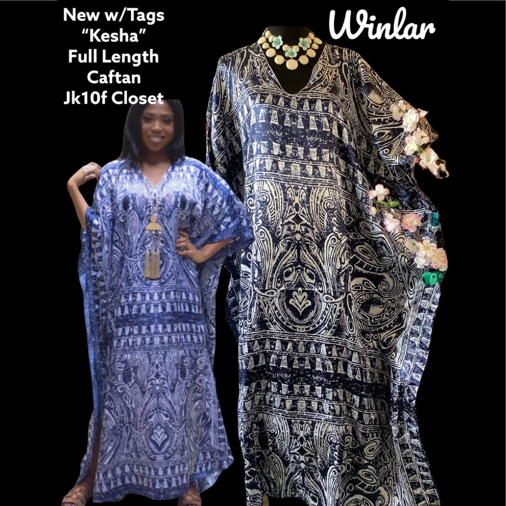 LOWEST🌺 NWT WINLAR BLUE SATIN CHARMEUSE FULL LENGTH CAFTAN - Picture 11 of 13